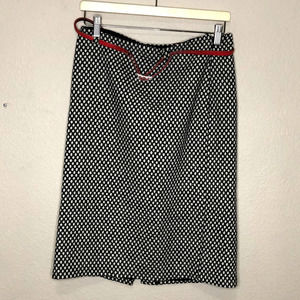 SUNNY Leigh‎ Womens Skirt 6 Black White Polka Dot Pencil Red Belt Lined Timeless
